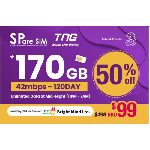 3HK 本地170GB*120日數據卡